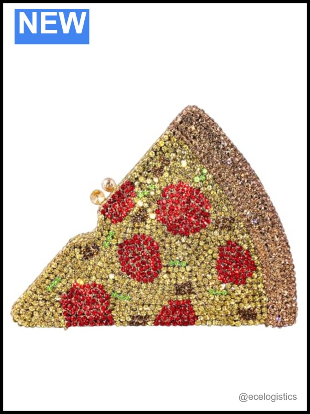 3D Pizza Shape Crystal Clutch Evening Bag Rhinestone Party Purse